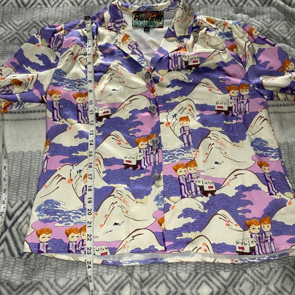 MUKZIN Adventure in Space Purple Print Button Up Long Sleeve Top Size L - Picture 5 of 12